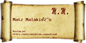 Matz Malakiás névjegykártya